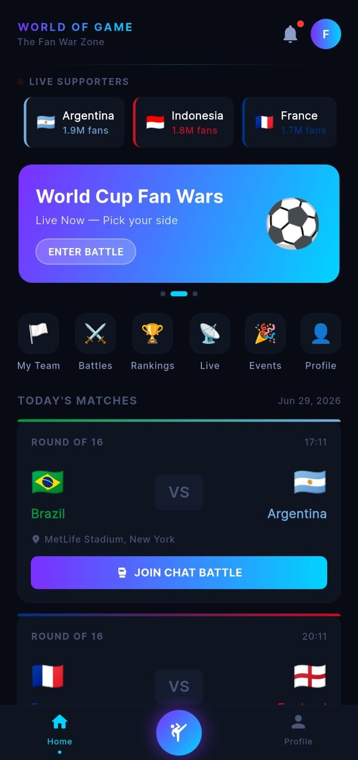 World of Game Home Screen
